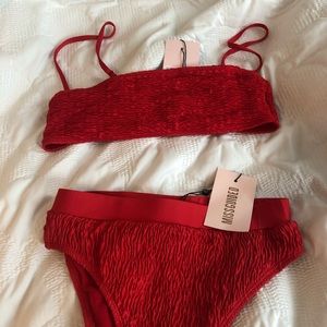 Red Crinkle Mix and Match Bathing Suit